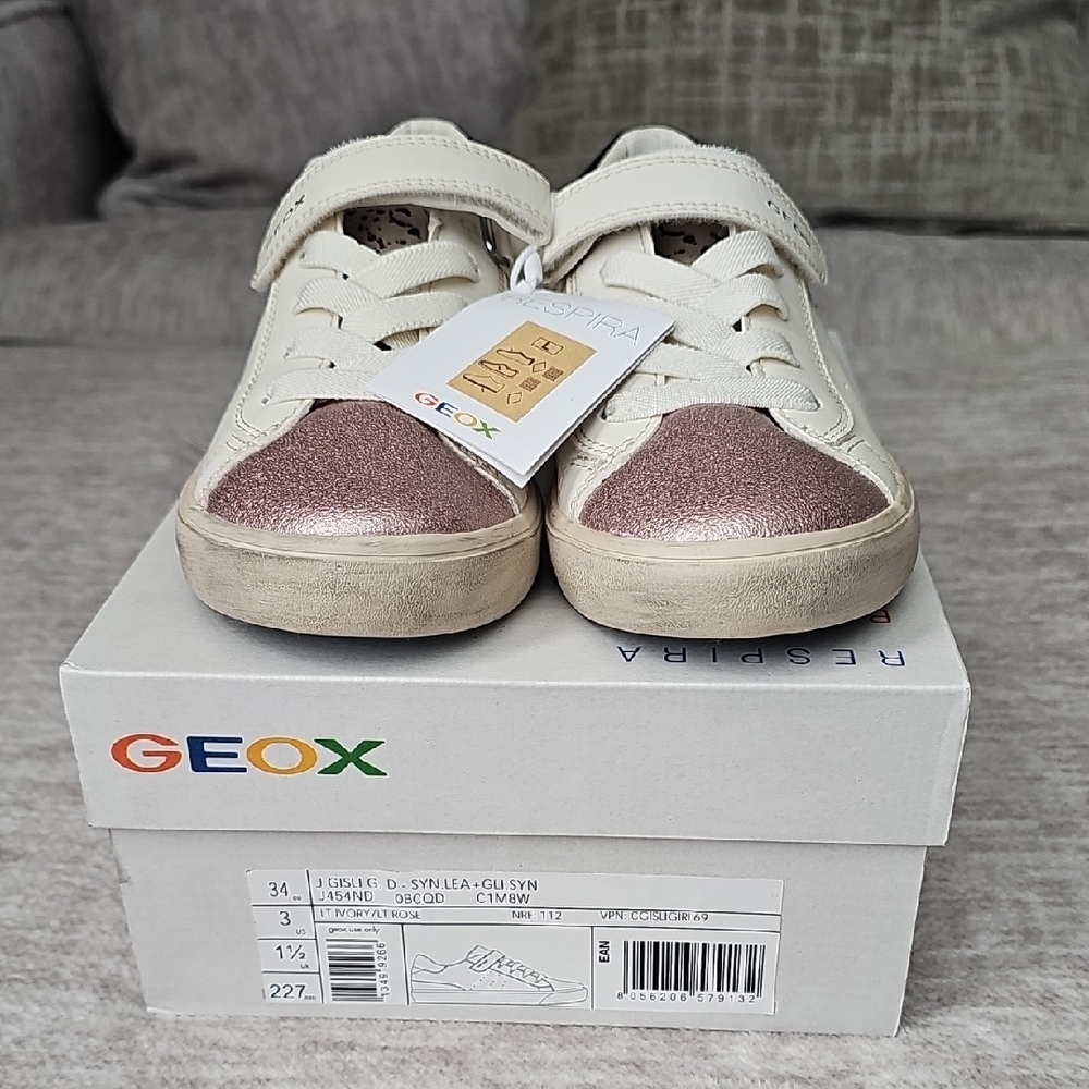 Geox Cream and Pink Sneakers with Metallic Accents
